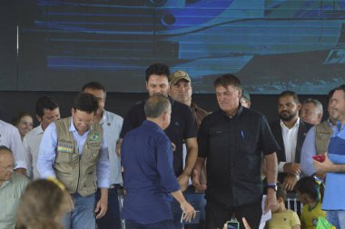 Brezilya Cumhurbaşkanı Jair Bolsonaro Parnamirim 'de Rio Grande do Norte eyaletinde bir tren istasyonunun açılışında. 30 Mart 2022, Parnamirim, Rio Grande do Norte, Brezilya: Brezilya Cumhurbaşkanı Jair Bolsonaro 'ya bakanlar eşlik etti