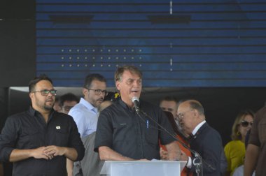 Brezilya Cumhurbaşkanı Jair Bolsonaro Parnamirim 'de Rio Grande do Norte eyaletinde bir tren istasyonunun açılışında. 30 Mart 2022, Parnamirim, Rio Grande do Norte, Brezilya: Brezilya Cumhurbaşkanı Jair Bolsonaro 'ya bakanlar eşlik etti