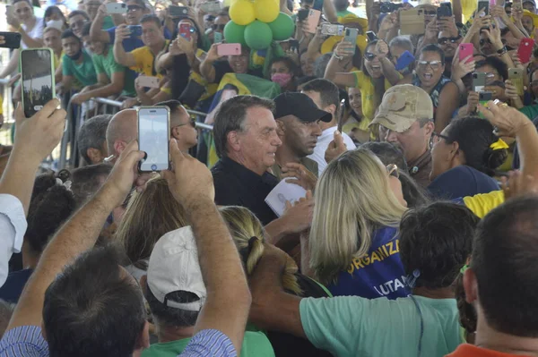 巴西总统博尔索纳罗在北里约格朗德州帕尔纳米林火车站落成典礼上的讲话 2022年3月30日 巴西北里约格朗德的Parnamirim 巴西总统亚尔 博尔索纳罗 由部长陪同 — 图库照片