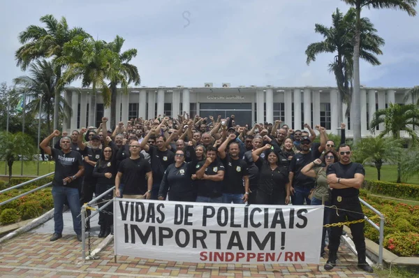 Policiais Criminais Protestam Frente Gabinete Governador Natal Por Demandas Categoria — Fotografia de Stock