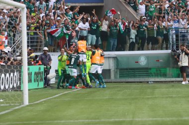 Paulista Futbol Şampiyonası - Finaller: Palmeiras Sao Paulo 'ya karşı. 3 Nisan 2022, Sao Paulo, Brezilya: Sao Paulo 'daki Allianz Parque Stadyumu' nda yapılan Paulista Futbol Şampiyonası finali için geçerli olan Palmeiras ile Sao Paulo arasında futbol maçı
