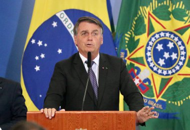 Bolsonaro Hükümeti Bakanlarının Göreve başlama töreni ve Veda Töreni. 31 Mart 2022, Brezilya Federal Bölgesi: Brezilya Cumhurbaşkanı Jair Bolsonaro Palacio 'daki yeni bakanların açılış törenine katıldı 
