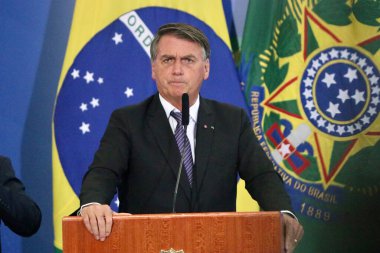 Bolsonaro Hükümeti Bakanlarının Göreve başlama töreni ve Veda Töreni. 31 Mart 2022, Brezilya Federal Bölgesi: Brezilya Cumhurbaşkanı Jair Bolsonaro Palacio 'daki yeni bakanların açılış törenine katıldı 