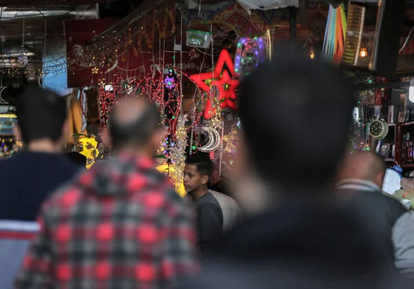 Palestinos Fazem Compras Antigo Mercado Zawiya Gaza Preparação Para Mês — Fotografia de Stock