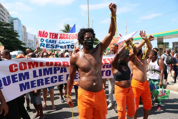 Lokala Städare Blockerar Vägar Copacabana Protesten Rio Janeiro April 2022 — Stockfoto