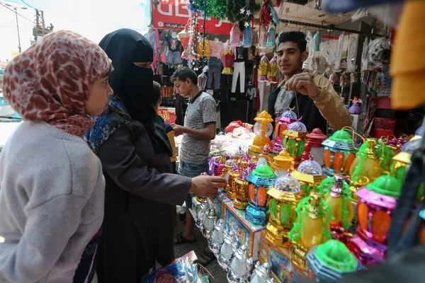 Palestinos Vão Compras Gaza Durante Mês Sagrado Ramadã Abril 2022 — Fotografia de Stock