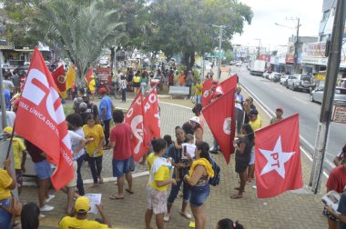 Göstericiler, Brezilya Cumhurbaşkanı Jair Bolsonaro 'nun Natal' daki hükümetini protesto ediyorlar. 9 Nisan 2022, Natal, Rio Grande do Norte, Brezilya: Göstericiler Brezilya Cumhurbaşkanı Jair Bolsonaro 'nun hükümetini protesto ettiler 