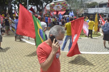 Göstericiler, Brezilya Cumhurbaşkanı Jair Bolsonaro 'nun Natal' daki hükümetini protesto ediyorlar. 9 Nisan 2022, Natal, Rio Grande do Norte, Brezilya: Göstericiler Brezilya Cumhurbaşkanı Jair Bolsonaro 'nun hükümetini protesto ettiler 