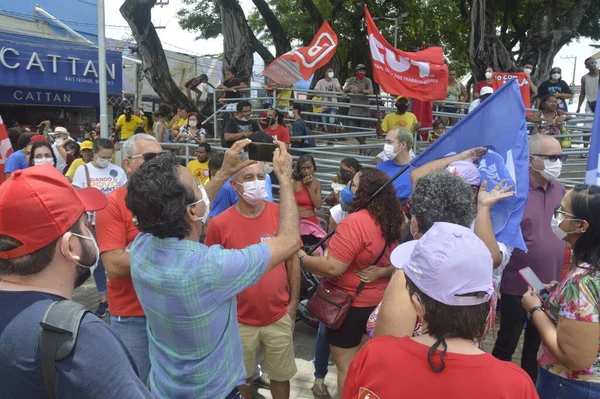 Demonstranti Protestují Proti Vládě Brazilského Prezidenta Jaira Bolsonara Natalu Dubna — Stock fotografie