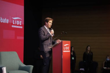 Sao Paulo Joao Doria 'nın eski valisi ile İş Liderleri Grubu' nda öğle yemeği tartışması. 11 Nisan 2022, Sao Paulo, Brezilya: Sao Paulo 'nun eski valisi Joao Doria Lide' de bir tartışmaya katıldı (İş Liderleri Grubu))