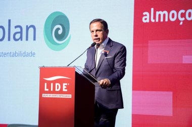 Sao Paulo Joao Doria 'nın eski valisi ile İş Liderleri Grubu' nda öğle yemeği tartışması. 11 Nisan 2022, Sao Paulo, Brezilya: Sao Paulo 'nun eski valisi Joao Doria Lide' de bir tartışmaya katıldı (İş Liderleri Grubu))