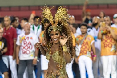 Rio de Janeiro Karnavalı için Unidos Viradouro 'nun teknik provaları. 10 Nisan 2022, Rio de Janeiro, Brezilya: Unidos do Viradouro, 2020 karnavalı şampiyonu, Sapucai 'deki teknik provaların sezonunu Pazar günü sona erdirdi (10).)