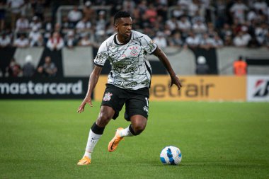 Libertadores Futbol Kupası - Grup Sahnesi: Korintliler ve Deportivo Cali (Kolombiya). 13 Nisan 2022, Sao Paulo, Brezilya: Corinthians ve Deportivo Cali (Kolombiya) arasında oynanan futbol maçı, Libertadores Futbol Kupası 2022 'nin ikinci turu için geçerlidir.