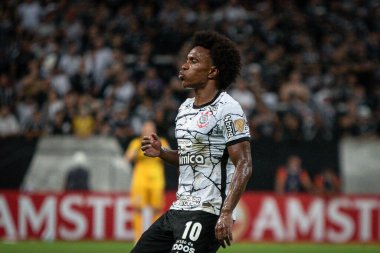 Libertadores Futbol Kupası - Grup Sahnesi: Korintliler ve Deportivo Cali (Kolombiya). 13 Nisan 2022, Sao Paulo, Brezilya: Corinthians ve Deportivo Cali (Kolombiya) arasında oynanan futbol maçı, Libertadores Futbol Kupası 2022 'nin ikinci turu için geçerlidir.