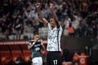 Libertadores Futbol Kupası - Grup Sahnesi: Korintliler ve Deportivo Cali (Kolombiya). 13 Nisan 2022, Sao Paulo, Brezilya: Corinthians ve Deportivo Cali (Kolombiya) arasında oynanan futbol maçı, Libertadores Futbol Kupası 2022 'nin ikinci turu için geçerlidir.