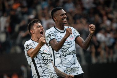 Libertadores Futbol Kupası - Grup Sahnesi: Korintliler ve Deportivo Cali (Kolombiya). 13 Nisan 2022, Sao Paulo, Brezilya: Corinthians ve Deportivo Cali (Kolombiya) arasında oynanan futbol maçı, Libertadores Futbol Kupası 2022 'nin ikinci turu için geçerlidir.