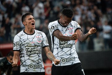 Libertadores Futbol Kupası - Grup Sahnesi: Korintliler ve Deportivo Cali (Kolombiya). 13 Nisan 2022, Sao Paulo, Brezilya: Corinthians ve Deportivo Cali (Kolombiya) arasında oynanan futbol maçı, Libertadores Futbol Kupası 2022 'nin ikinci turu için geçerlidir.