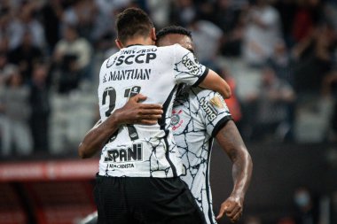 Libertadores Futbol Kupası - Grup Sahnesi: Korintliler ve Deportivo Cali (Kolombiya). 13 Nisan 2022, Sao Paulo, Brezilya: Corinthians ve Deportivo Cali (Kolombiya) arasında oynanan futbol maçı, Libertadores Futbol Kupası 2022 'nin ikinci turu için geçerlidir.