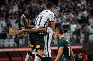 Libertadores Futbol Kupası - Grup Sahnesi: Korintliler ve Deportivo Cali (Kolombiya). 13 Nisan 2022, Sao Paulo, Brezilya: Corinthians ve Deportivo Cali (Kolombiya) arasında oynanan futbol maçı, Libertadores Futbol Kupası 2022 'nin ikinci turu için geçerlidir.