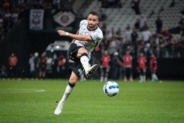 Libertadores Futbol Kupası - Grup Sahnesi: Korintliler ve Deportivo Cali (Kolombiya). 13 Nisan 2022, Sao Paulo, Brezilya: Corinthians ve Deportivo Cali (Kolombiya) arasında oynanan futbol maçı, Libertadores Futbol Kupası 2022 'nin ikinci turu için geçerlidir.