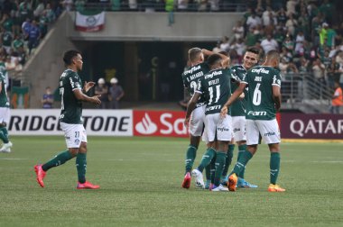 Libertadores Futbol Kupası - Grup aşaması: Palmeiras ve Independiente Petrolero (Bolivya). 12 Nisan 2022, Sao Paulo, Brezilya: Libertadores A Grubu 'nun ikinci turu için geçerli olan Palmeiras ve Independiente Petrolero (Bolivya) arasındaki futbol maçı 