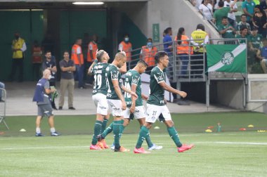 Libertadores Futbol Kupası - Grup aşaması: Palmeiras ve Independiente Petrolero (Bolivya). 12 Nisan 2022, Sao Paulo, Brezilya: Libertadores A Grubu 'nun ikinci turu için geçerli olan Palmeiras ve Independiente Petrolero (Bolivya) arasındaki futbol maçı 