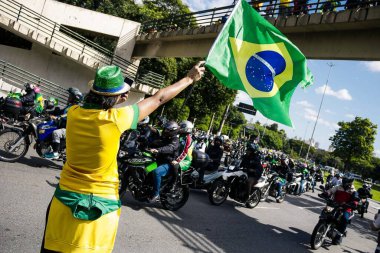 Brezilya Cumhurbaşkanı, Sao Paulo 'daki Good Friday Motosiklet Turuna katıldı. 15 Nisan 2022, Sao Paulo, Brezilya: Brezilya Cumhurbaşkanı Jair Bolsonaro, Sao Paulo 'da 