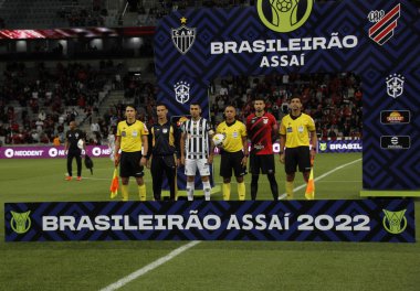 Brezilya Futbol Şampiyonası: Atletico-PR, Atletico-MG 'ye karşı 17 Nisan 2022, Curitiba, Parana, Brezilya: Atletico Paranaense ile Atletico Mineiro arasındaki futbol maçı, Brezilya Futbol Şampiyonası' nın ikinci turu için geçerli.