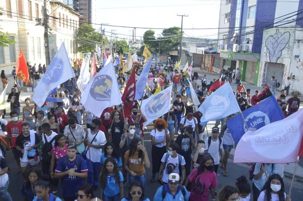 Manifestantes Protestan Pidiendo 100 Flota Autobuses Natal Abril 2022 Natal —  Fotos de Stock