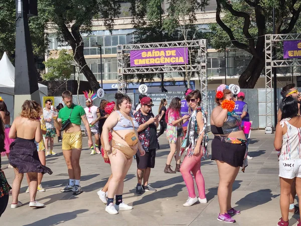 Street Carnival Sao Paulo Revelers Élvezze Folyosón Bloco Academicos Baixo — Stock Fotó