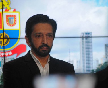 Sao Paulo Eyaletleri 'nde hırsızlık ve soygunlarda artış var. 4 Mayıs 2022, Sao Paulo, Brezilya: Sao Paulo Valisi Rodrigo Garcia (PSDB) Sao Paulo Belediye Başkanının huzurunda bir toplantıya katıldı.