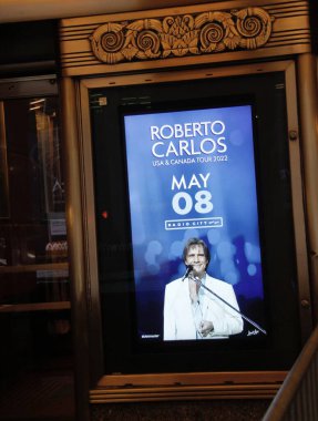 Roberto Carlos USA & Canada Tour . 4 Mayıs 2022, New York, ABD: Brezilyalı ünlü şarkıcı Roberto Carlos, 8 Mayıs 'ta New York' ta düzenlenecek ABD & Kanada turnesi sırasında Radio City Music Hall 'da canlı performans sergileyecek.. 