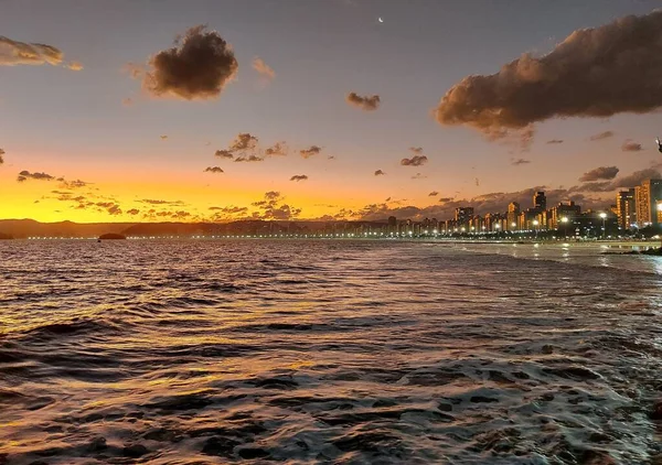 Solnedgång Sett Utifrån Ponta Praia Och Embare Beach Santos Maj — Stockfoto