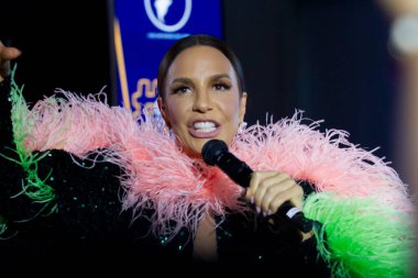 Rio Rock 'ta Ivete Sangalo. 6 Mayıs 2022, Rio de Janeiro, Brezilya: Eylül 'de Rio 2022' de gerçekleşecek Rock konulu bir basın toplantısı sonrasında Brezilyalı şarkıcı Ivete Sangalo ile birlikte gösteri. Sangalo Dünya Sahnesi 'nde sahne alacak. 