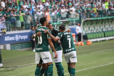 Brezilya Futbol Şampiyonası: Palmeiras, Red Bull Bragantino 'ya karşı. 14 Mayıs 2022, Sao Paulo, Brezilya: Palmeiras ve Red Bull Bragantino arasında oynanan futbol maçı, Allianz Parque Stadyumu 'nda düzenlenen 7.