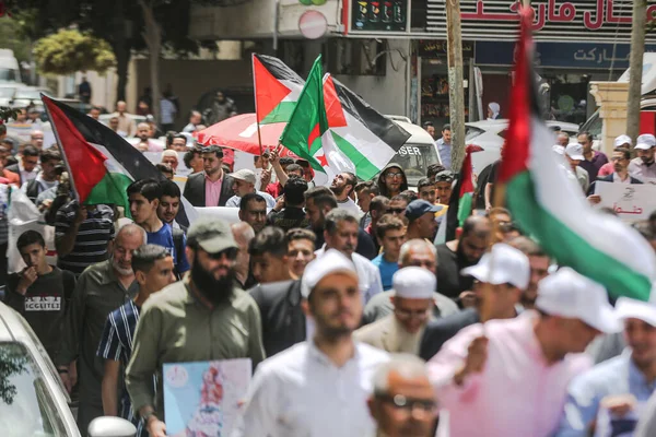 Palestinians Wave Flags March 74Th Anniversary Nakba May 2022 Gaza —  Fotos de Stock