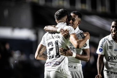 Sudamericana Futbol Kupası - Grup Sahnesi: Santos, Union La Calera 'ya karşı. 18 Mayıs 2022, Santos, Sao Paulo, Brezilya: Santos ve Union La Calera (Şili) arasındaki futbol maçı, Sudamericana Futbol Kupası C Grubu 'nun beşinci turu için geçerlidir.