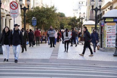 50th anniversary of the XV Street Boardwalk, in Curitiba. May 19, 2022, Curitiba, Parana, Brazil: Pedestrian movement on the famous Calcadao da Rua XV (XV Street Boardwalk), in downtown Curitiba