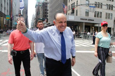 Andrew and Rudy Guiliani at Israel Parade 2022. May 22, 2022, New York, USA: The candidate to New York Governorship, Andrew Guiliani and his father, Rudy Guiliani, Ex Mayor of New York at the Israel Parade 2022.  clipart