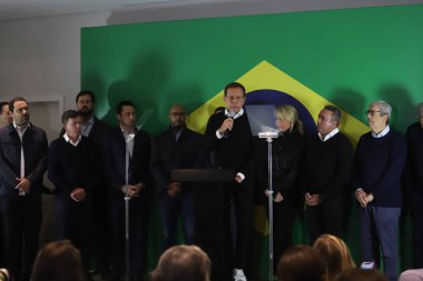 Joao Doria Brezilyalı Başkanlık Adaylığını Bırakıyor. 23 Mayıs 2022, Sao Paulo, Brezilya: PSDB 'nin Brezilya başkanlığı için ön adayı Joao Doria, Brezilya başkanlığına adaylıktan çekilme konulu bir basın toplantısı düzenledi.