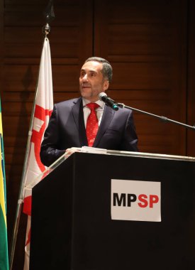 Sao Paulo Eyaleti Kamu Bakanlığı 'nın yeni başkanı Mario Sarrubbo' nun açılış töreni. 27 Mayıs 2022, Sao Paulo, Brezilya: MPSP başkanı olarak Başsavcı Mario Sarrubbo 'nun açılış töreni 