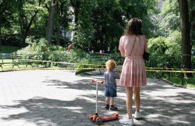 Central Park Hayvanat Bahçesi 'nin önündeki Sağanak Yağmurdan Düşen Ağaç. 29 Mayıs 2022, New York, ABD: Büyük bir ağacın bazı dalları, Central Park hayvanat bahçesinin önündeki şiddetli yağış nedeniyle devrildi