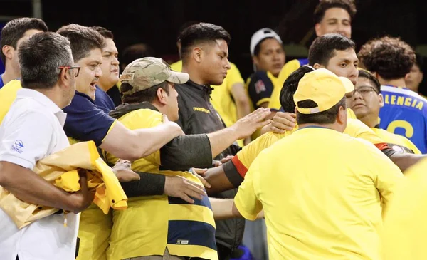 Ecuadoraanse Fans Vallen Het Veld Binnen Een Vriendschappelijke Voetbalwedstrijd Tussen — Stockfoto