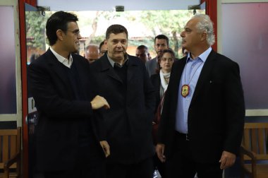 Sao Paulo Valisi ve yetkililer, uyuşturucu kaçakçılığıyla mücadele eden bir polis olan Denarc Müzesi 'nin açılış törenine katıldılar. 15 Haziran 2022, Sao Paulo, Brezilya Sao Paulo Valisi Rodrigo Garcia, Delegado Olim