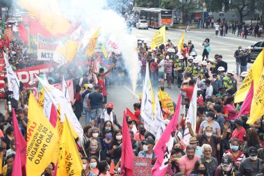 Sao Paulo 'daki Evsizler Hareketi protestosuyla bağlantılı göstericiler. 21 Haziran 2022, Sao Paulo, Brezilya