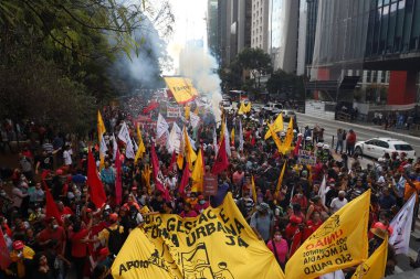 Sao Paulo 'daki Evsizler Hareketi protestosuyla bağlantılı göstericiler. 21 Haziran 2022, Sao Paulo, Brezilya
