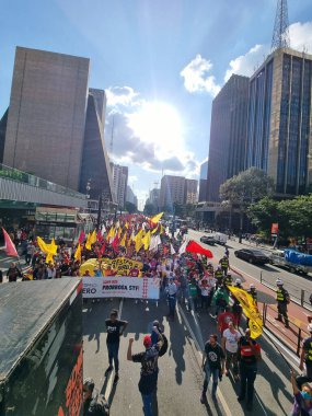 Sao Paulo 'daki Evsizler Hareketi protestosuyla bağlantılı göstericiler. 21 Haziran 2022, Sao Paulo, Brezilya