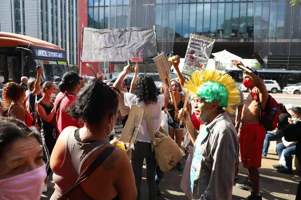 Demonstratörer Kopplade Till Den Hemlösa Arbetarrörelsens Protest São Paulo Juni — Stockfoto