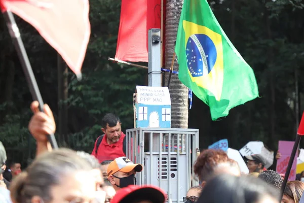 Demonstranten Mit Verbindungen Zur Bewegung Der Obdachlosen Protestieren Sao Paulo — Stockfoto