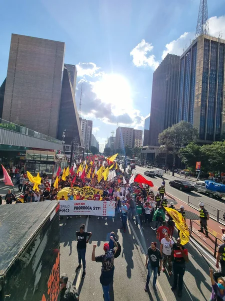 Hajléktalan Munkások Mozgalmának Tüntetéséhez Kapcsolódó Tüntetők Sao Paulóban 2022 Június — Stock Fotó